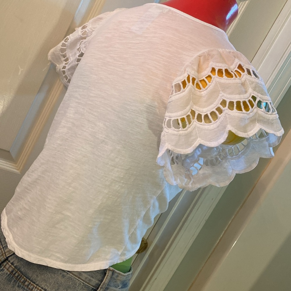 Tahari White Flutter Sleeve Asymmetrical Blouse - Picture 10 of 13